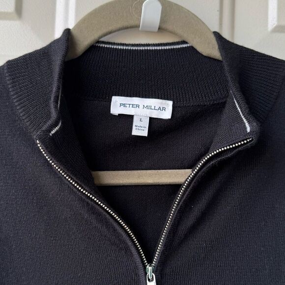 Peter Millar Crown Soft Merino Wool Lyocel 1/4 Zip Sweater Men's Sz L Black Golf - Picture 3 of 5